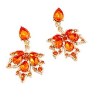 J. Crew Factory Orange Gemstone Fall Leaves Leaf Drop Earrings